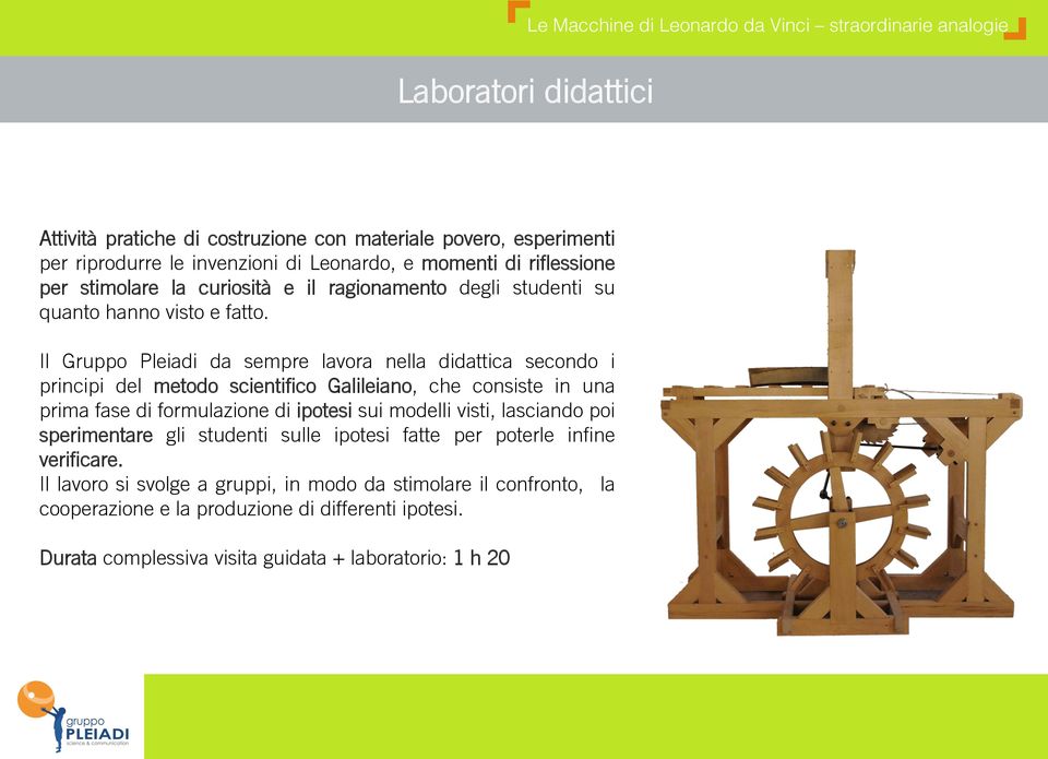 Il Gruppo Pleiadi da sempre lavora nella didattica secondo i principi del metodo scientifico Galileiano, che consiste in una prima fase di formulazione di ipotesi sui