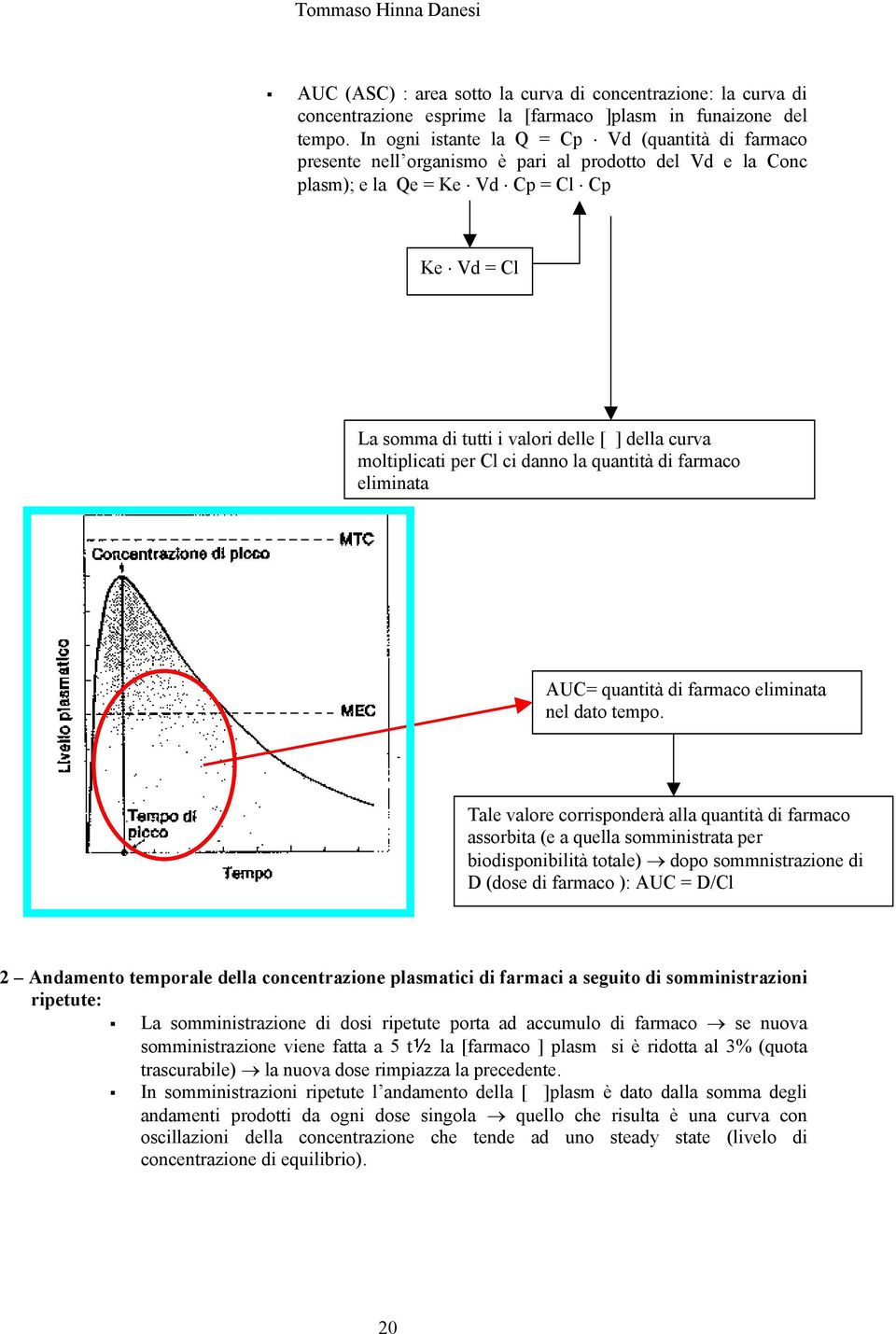 curva moltiplicati per Cl ci danno la quantità di farmaco eliminata AUC= quantità di farmaco eliminata nel dato tempo.