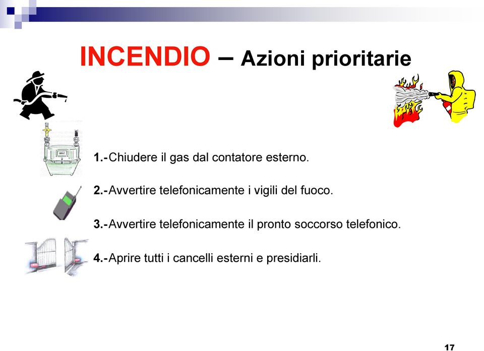 - Avvertire telefonicamente i vigili del fuoco. 3.