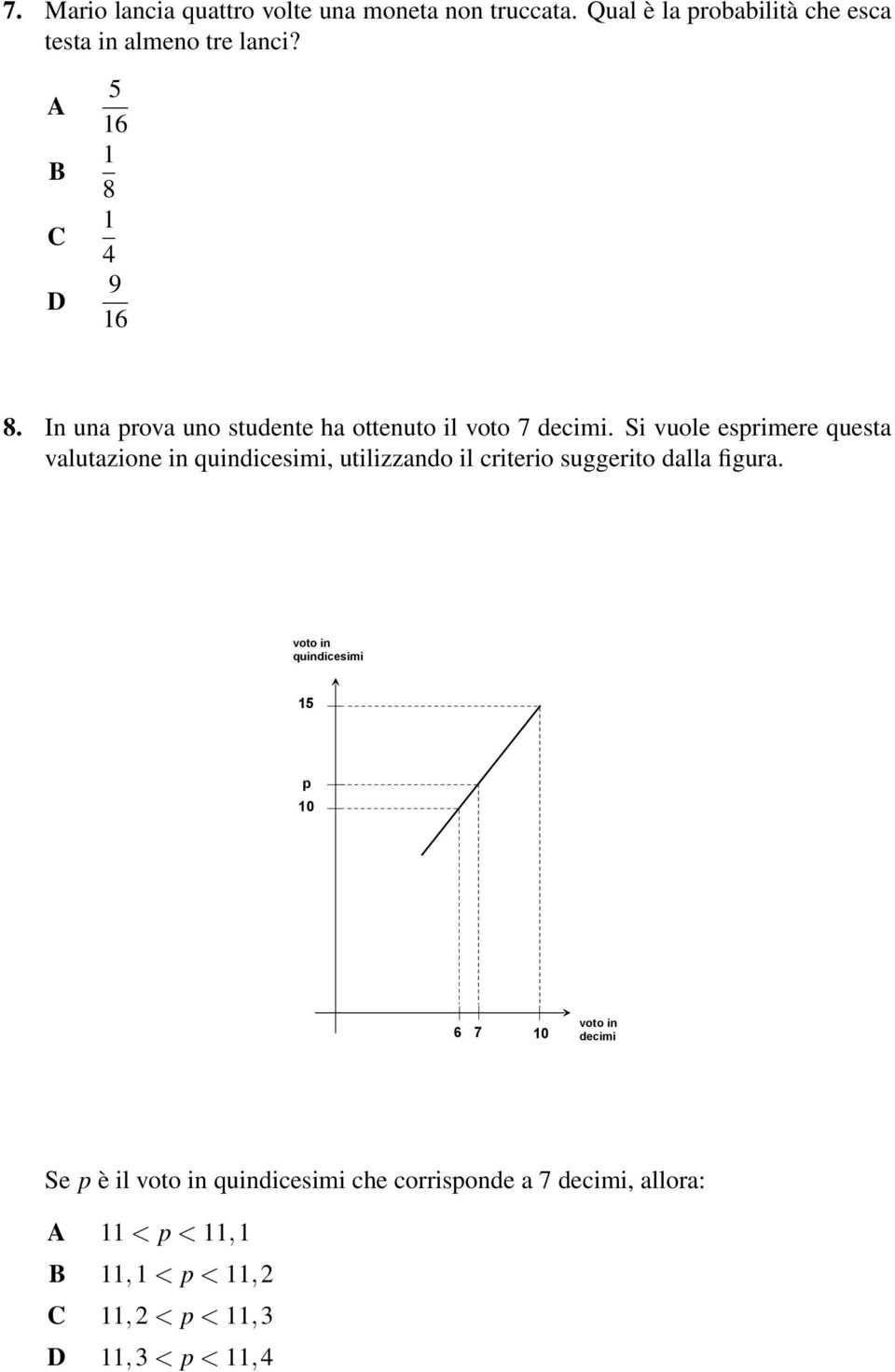 Si vuole esprimere questa valutazione in quindicesimi, utilizzando il criterio suggerito dalla figura.