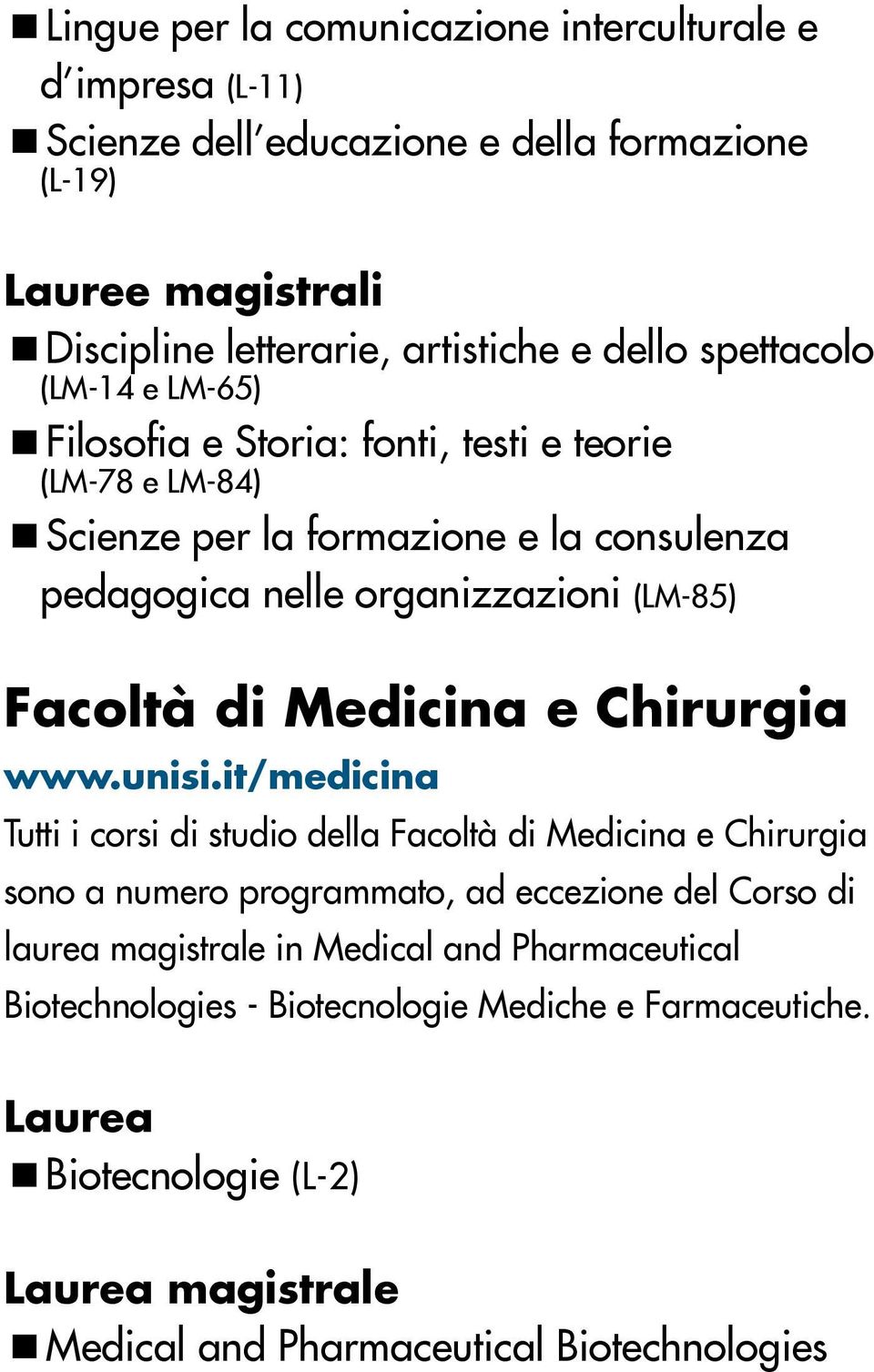 di Medicina e Chirurgia www.unisi.