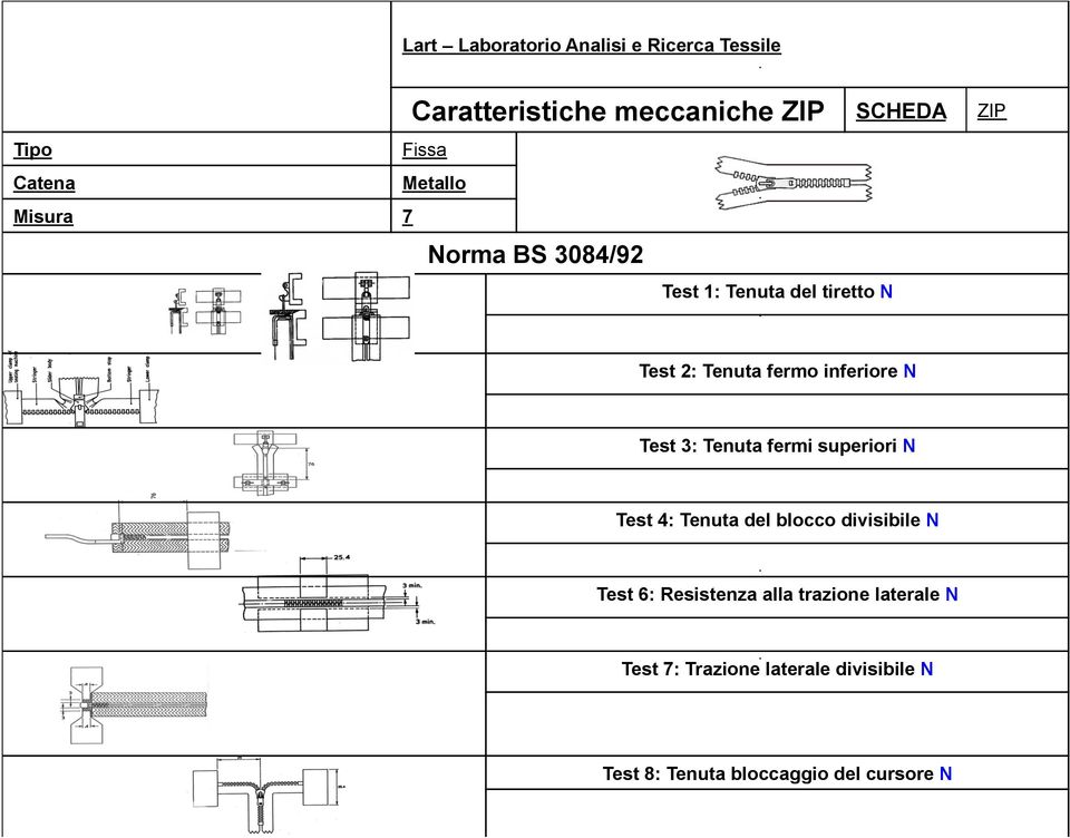 inferiore N Test 3: Tenuta fermi superiori N Test 4: Tenuta del blocco divisibile N Test 6: