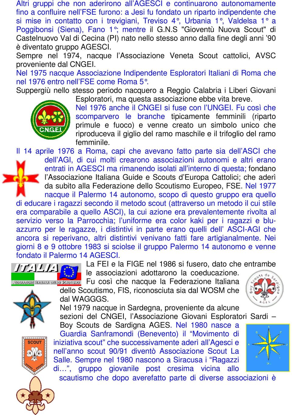 Sempre nel 1974, nacque l Associazione Veneta Scout cattolici, AVSC proveniente dal CNGEI.