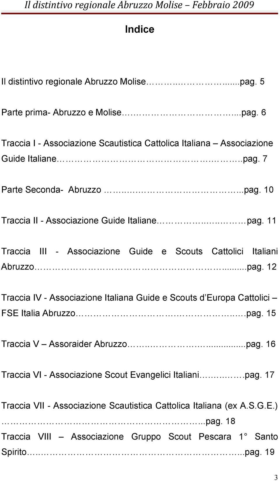 ...pag. 15 Traccia V Assoraider Abruzzo......pag. 16 Traccia VI - Associazione Scout Evangelici Italiani....pag. 17 Traccia VII - Associazione Scautistica Cattolica Italiana (ex A.