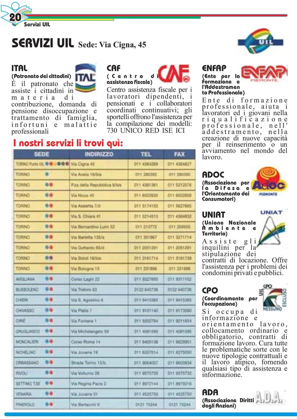 collaboratori coordinati continuativi; gli sportelli offrono l'assistenza per la compilazione dei modelli: 730 UNICO RED ISE ICI (Ente per la Formazione e l'addestramen to Professionale) Ente di