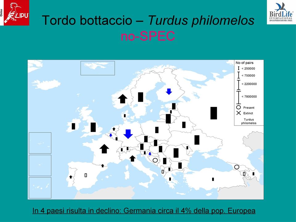 Present Extinct Turdus philomelos In 4 paesi