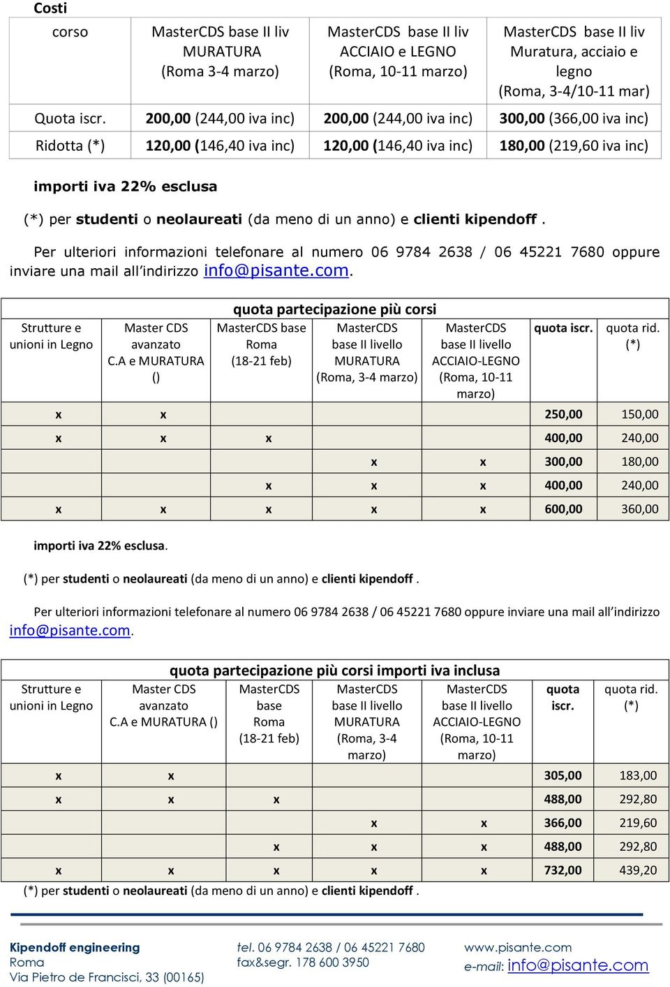 neolaureati (da meno di un anno) e clienti kipendoff. Per ulteriori informazioni telefonare al numero 06 9784 2638 / 06 45221 7680 oppure inviare una mail all indirizzo info@pisante.com.