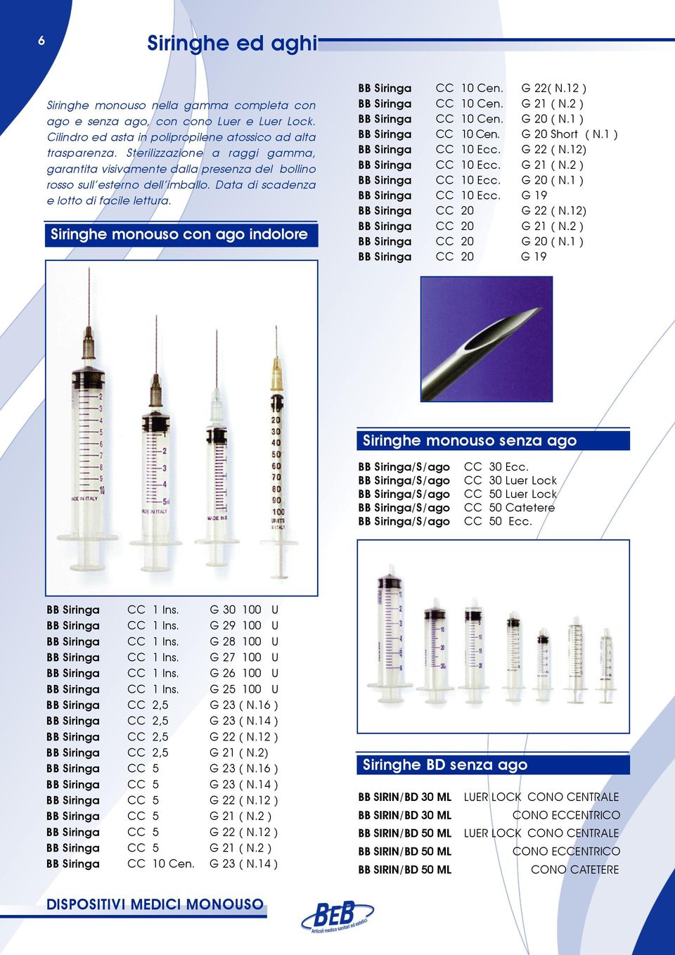 Siringhe monouso con ago indolore BB Siringa CC 10 Cen. G 22( N.12 ) BB Siringa CC 10 Cen. G 21 ( N.2 ) BB Siringa CC 10 Cen. G 20 ( N.1 ) BB Siringa CC 10 Cen. G 20 Short ( N.