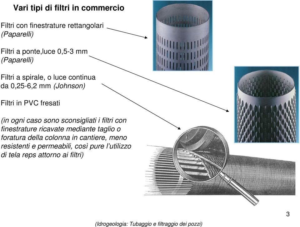 (in ogni caso sono sconsigliati i filtri con finestrature ricavate mediante taglio o foratura della