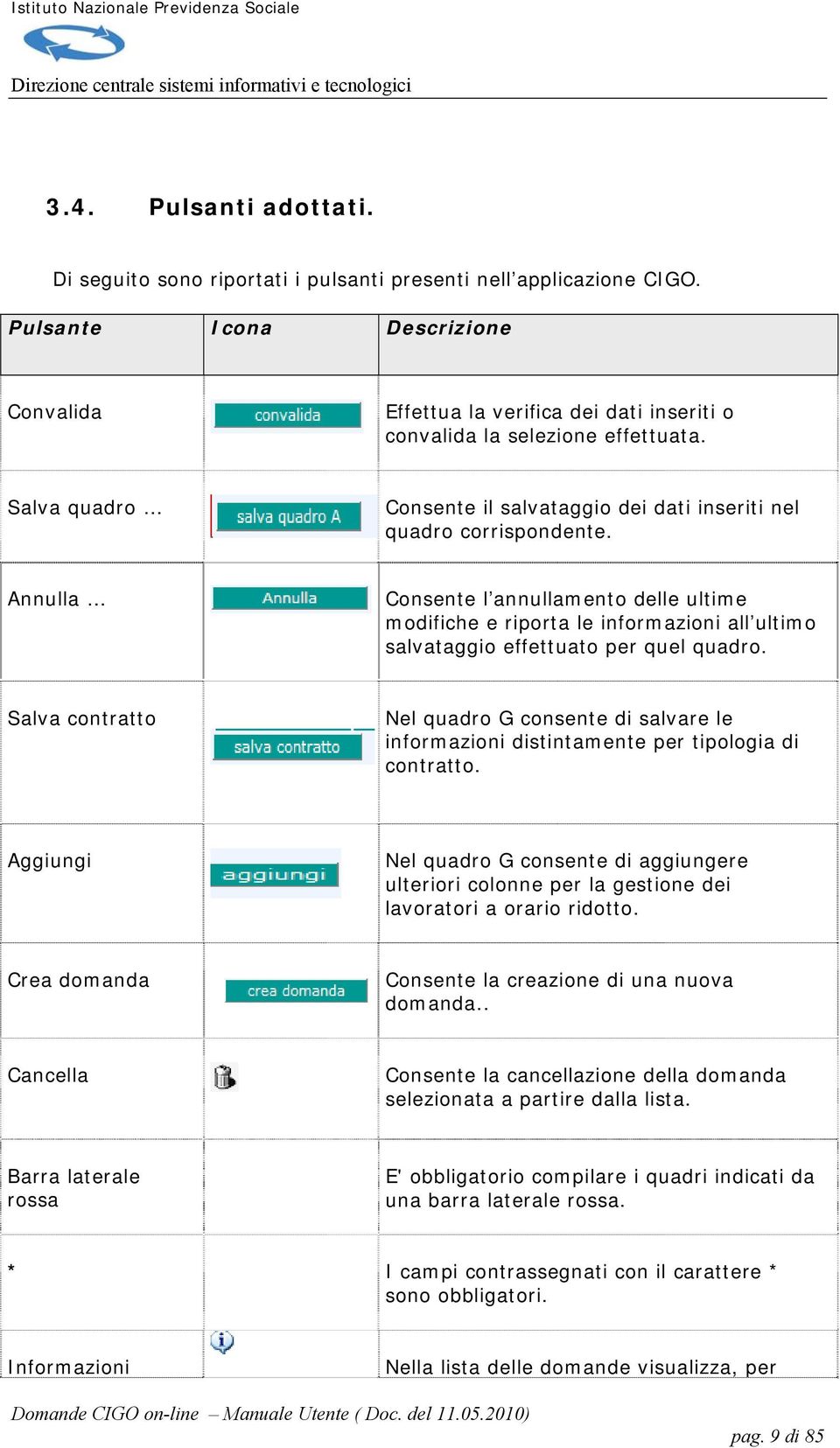 Annulla Consente l annullamento delle ultime modifiche e riporta le informazioni all ultimo salvataggio effettuato per quel quadro.