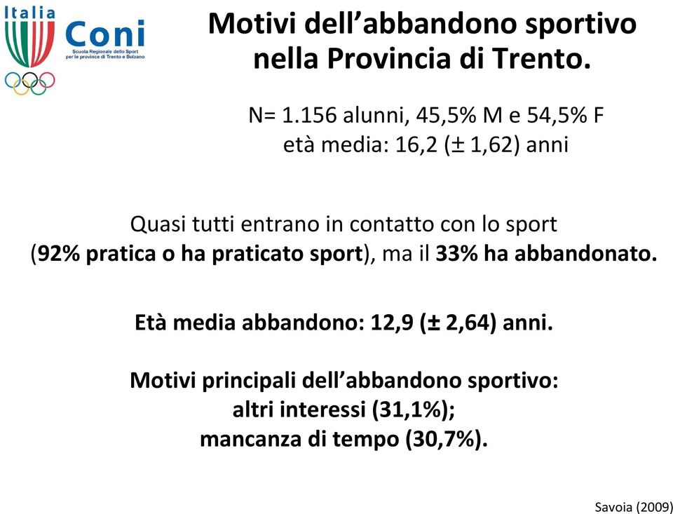 lo sport (92% pratica o ha praticato sport), ma il 33% ha abbandonato.