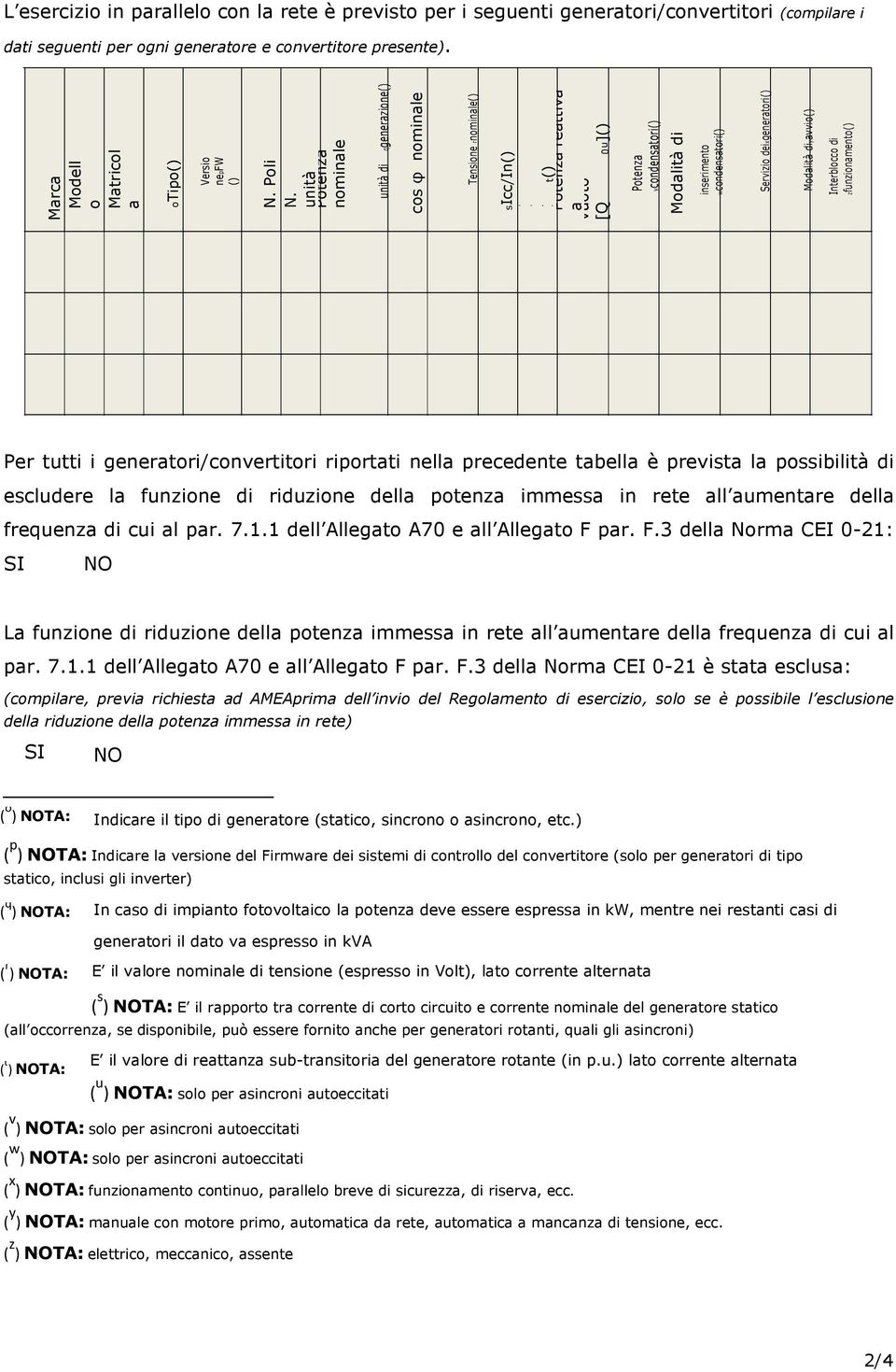 unità Potenza nominale unità di qgenerazione() cos φ nominale Tensione rnominale() sicc/in() X t() Potenza reattiva vuoto a [Q 0 u]() Potenza vcondensatori() Modalità di inserimento wcondensatori()