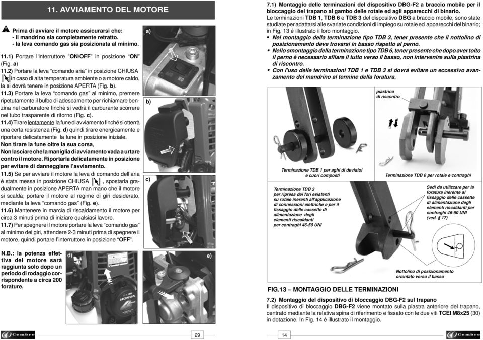 ) Portare la leva comando aria in posizione CHIUSA ; in caso di alta temperatura ambiente o a motore caldo, la si dovrà tenere in posizione APERTA (Fig. b).