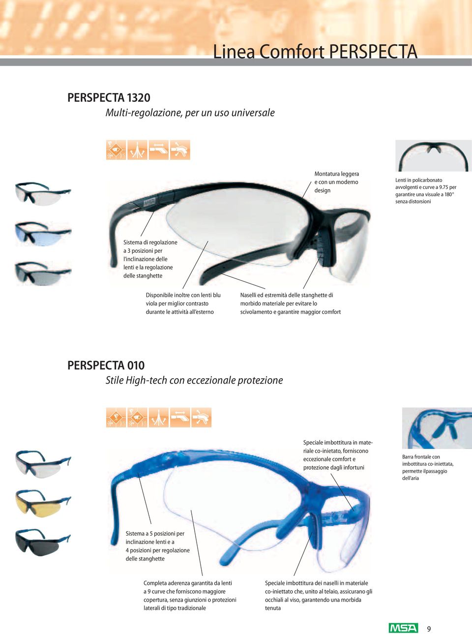 miglior contrasto durante le attività all esterno Naselli ed estremità delle stanghette di morbido materiale per evitare lo scivolamento e garantire maggior comfort PERSPECTA 010 Stile High-tech con