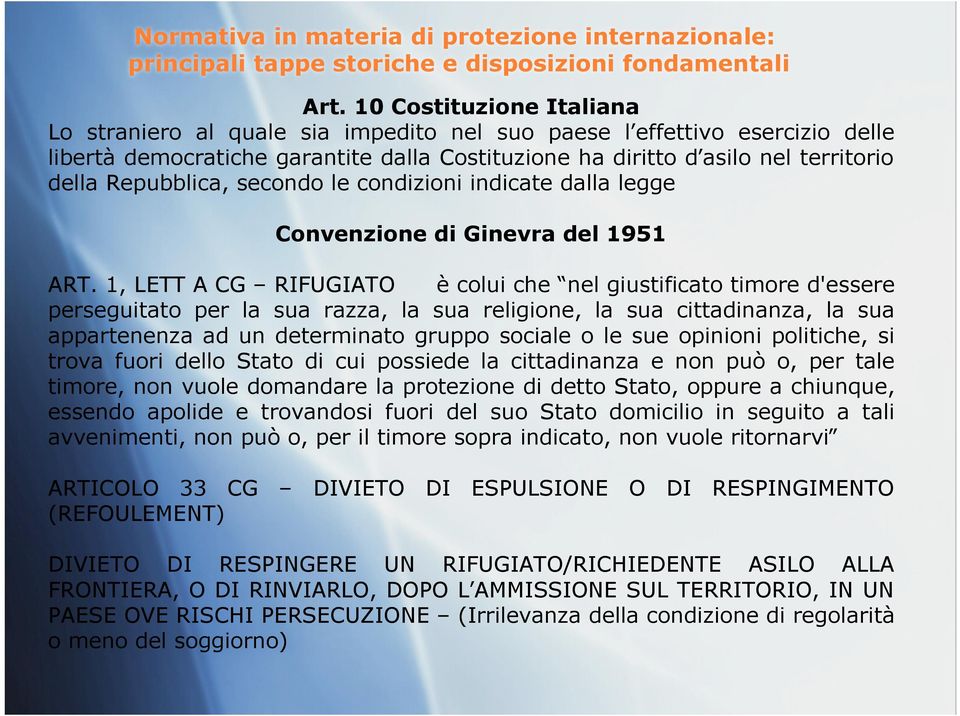 Repubblica, secondo le condizioni indicate dalla legge Convenzione di Ginevra del 1951 ART.