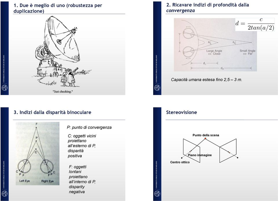 m. 3. Indizi dalla disparità binoculare Stereovisione P: punto di convergenza C: oggetti vicini