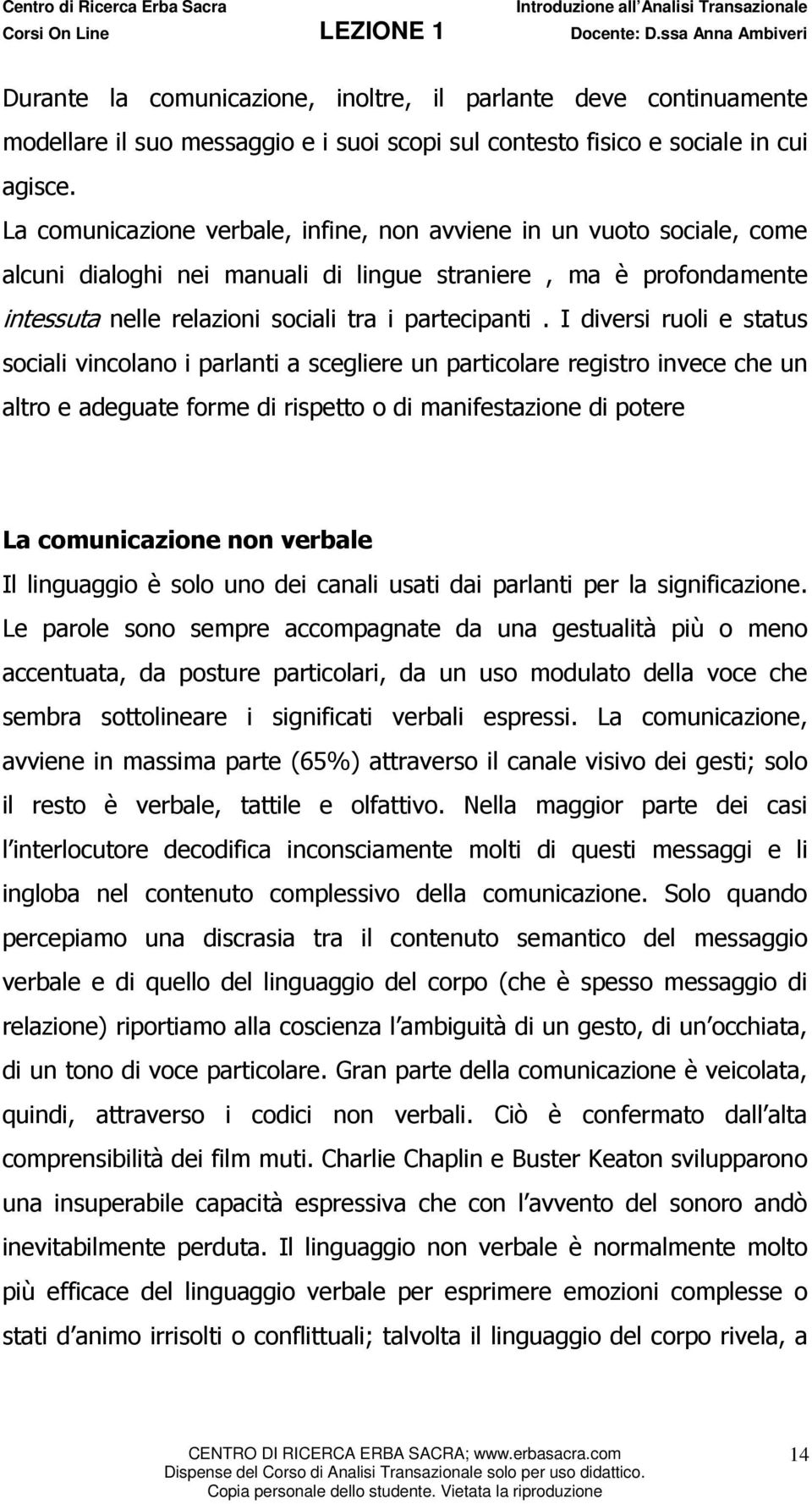 I diversi ruoli e status sociali vincolano i parlanti a scegliere un particolare registro invece che un altro e adeguate forme di rispetto o di manifestazione di potere La comunicazione non verbale