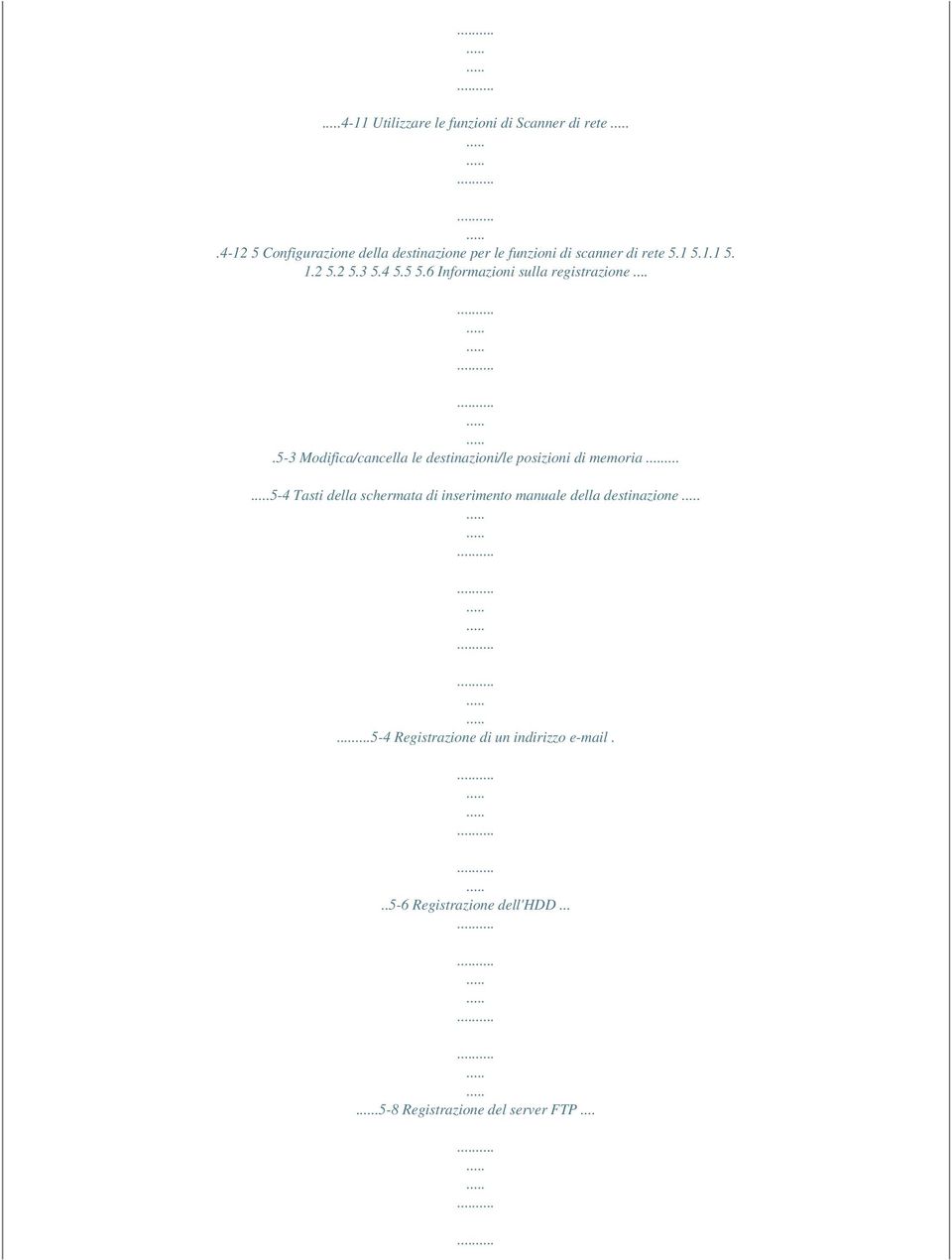 5 5.6 Informazioni sulla registrazione....5-3 Modifica/cancella le destinazioni/le posizioni di memoria.