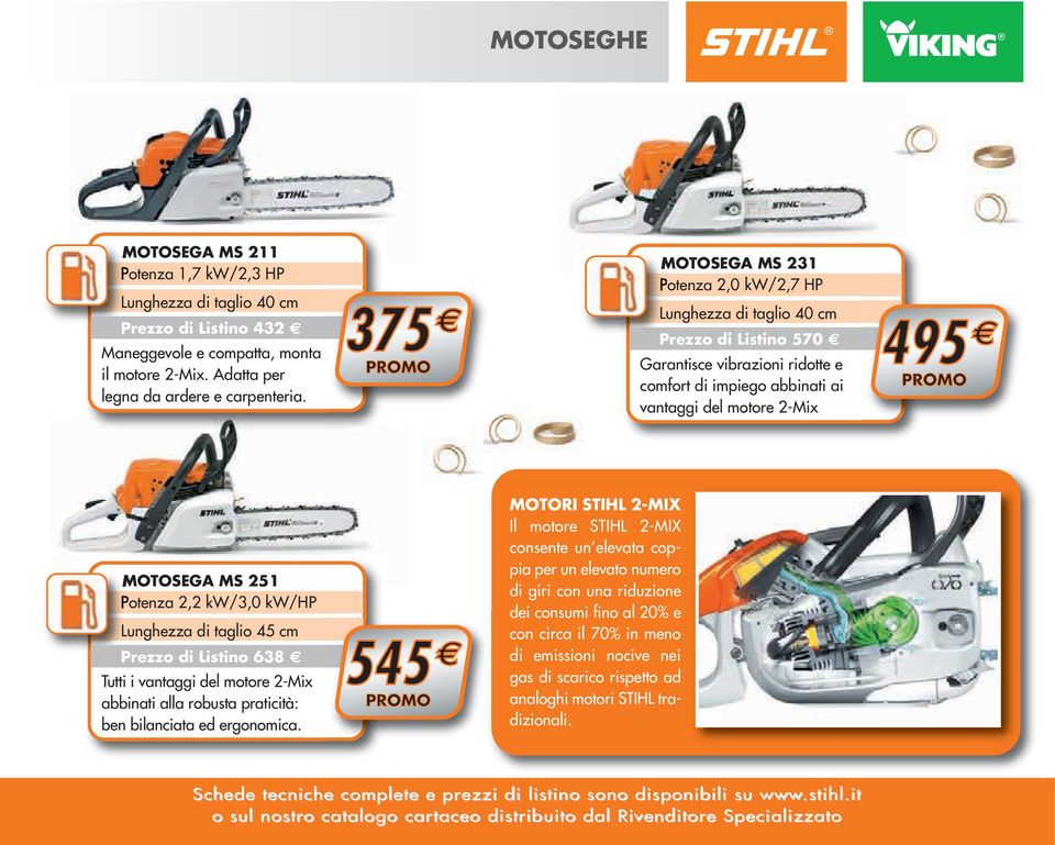 Potenza 2,2 kw/3,0 kw/hp Lunghezza di taglio 45 cm Prezzo di Listino 638 Tutti i vantaggi del motore 2-Mix abbinati alla robusta praticità: ben bilanciata ed ergonomica.