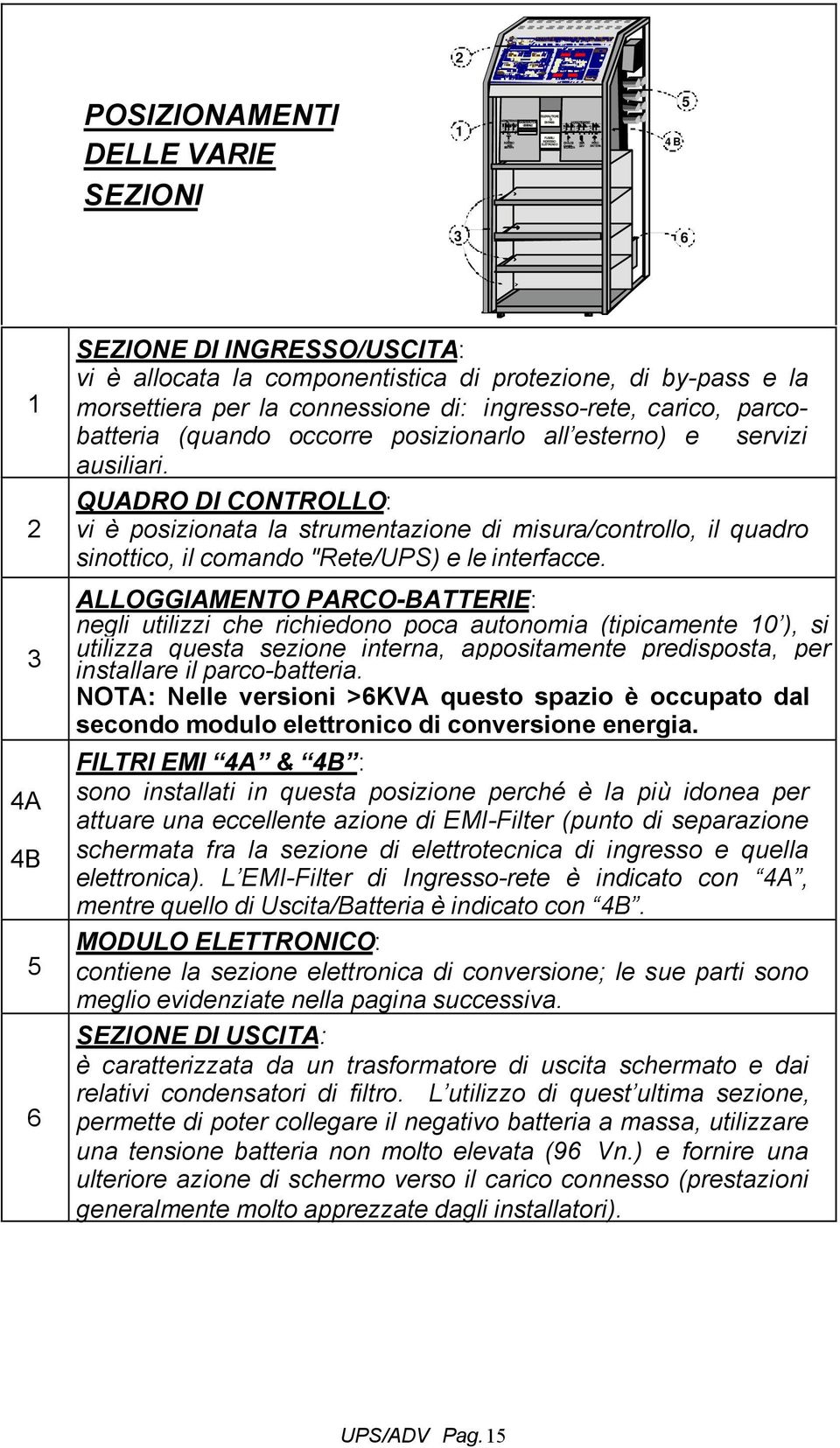 di by-pass e la morsettiera per la connessione di: ingresso-rete, carico, parcobatteria (quando occorre posizionarlo all esterno) e servizi ausiliari.