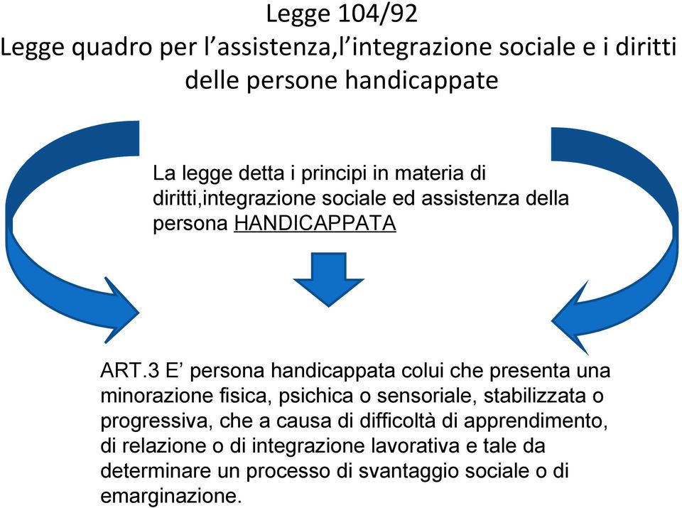 3 E persona handicappata colui che presenta una minorazione fisica, psichica o sensoriale, stabilizzata o progressiva, che a