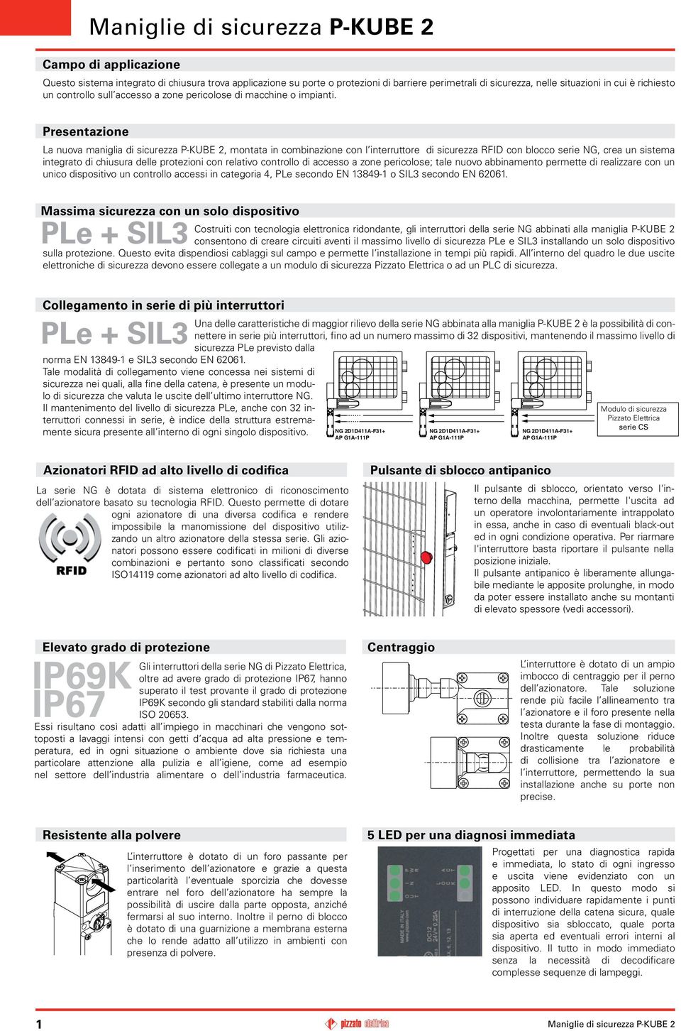 Presentazione La nuova maniglia di sicurezza P-KUBE 2, montata in combinazione con l interruttore di sicurezza RFID con blocco serie NG, crea un sistema integrato di chiusura delle protezioni con