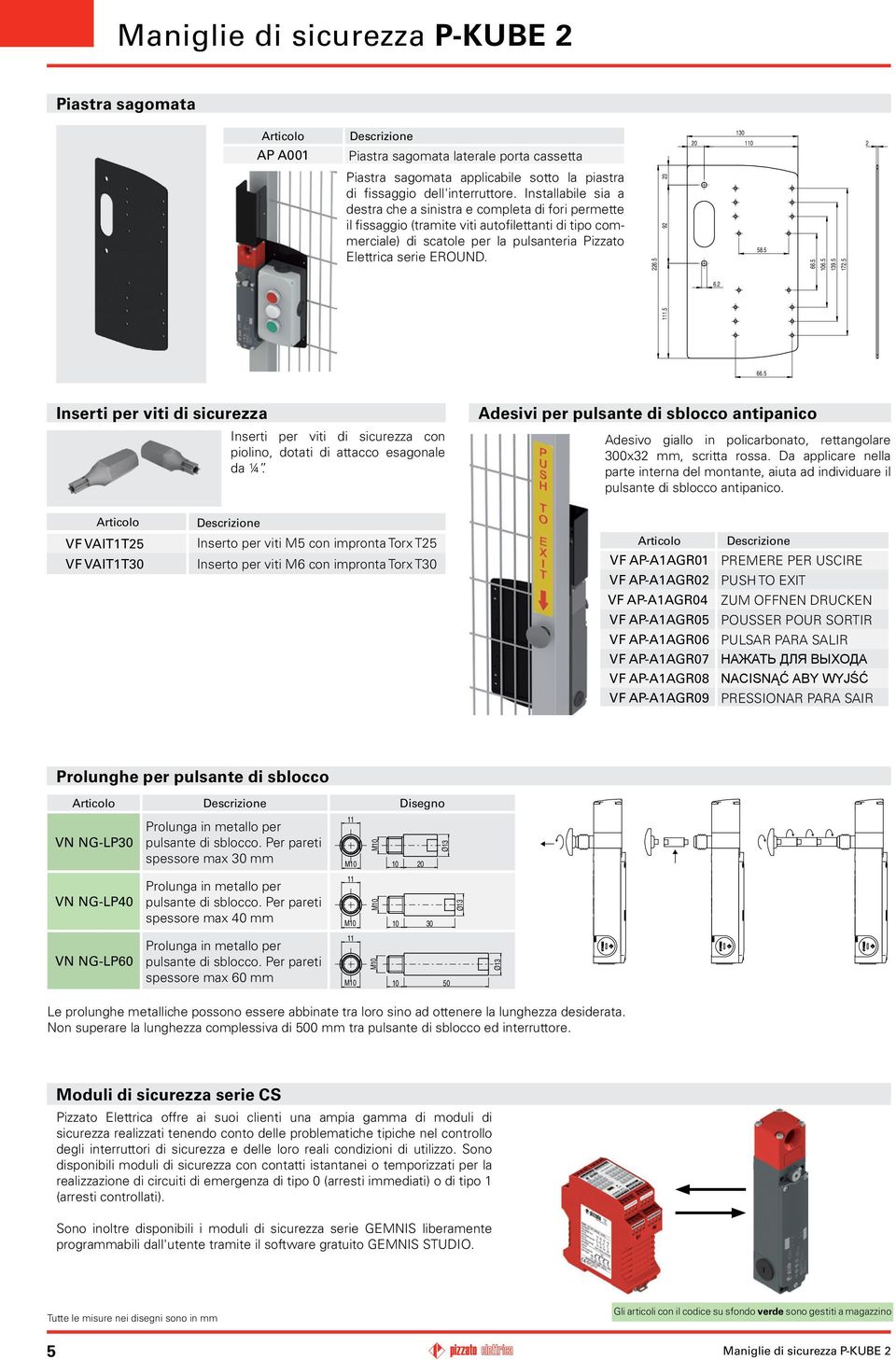 5 23 130 20 110 58.5 66.5 106.5 139.5 172.5 2 66.5 Inserti per viti di sicurezza Inserti per viti di sicurezza con piolino, dotati di attacco esagonale da ¼.