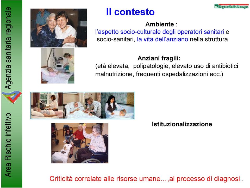 polipatologie, elevato uso di antibiotici malnutrizione, frequenti ospedalizzazioni