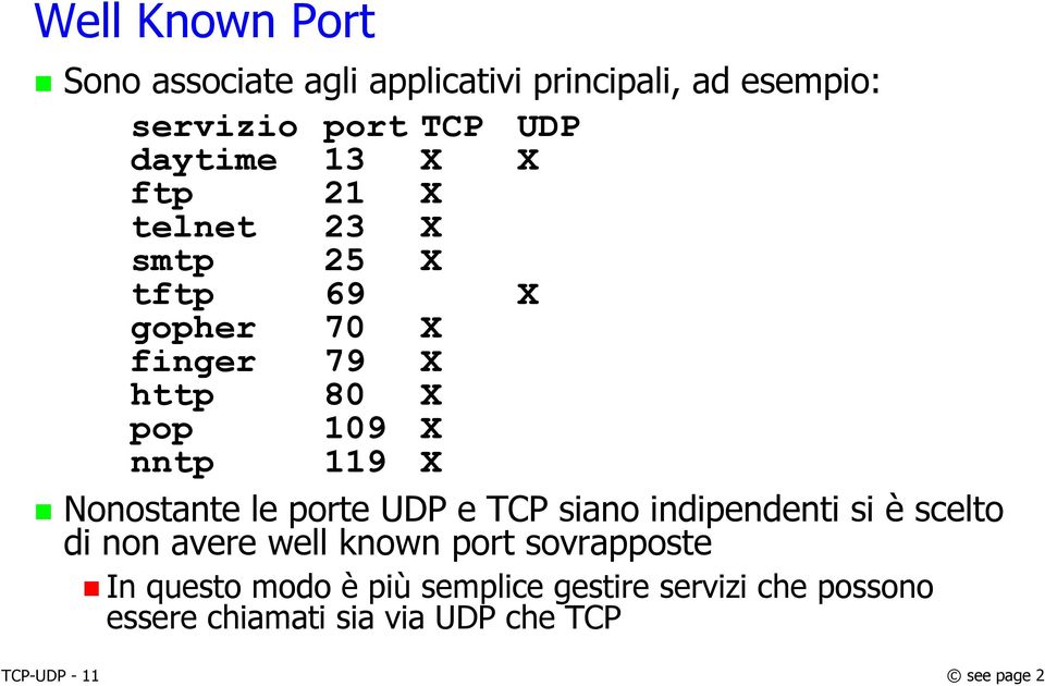 Nonostante le porte UDP e TCP siano indipendenti si è scelto di non avere well known port sovrapposte