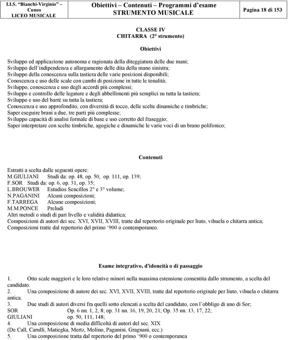 accordi più complessi; Sviluppo e controllo delle legature e degli abbellimenti più semplici su tutta la tastiera; Sviluppo e uso del barrè su tutta la tastiera; Conoscenza e uso approfondito, con