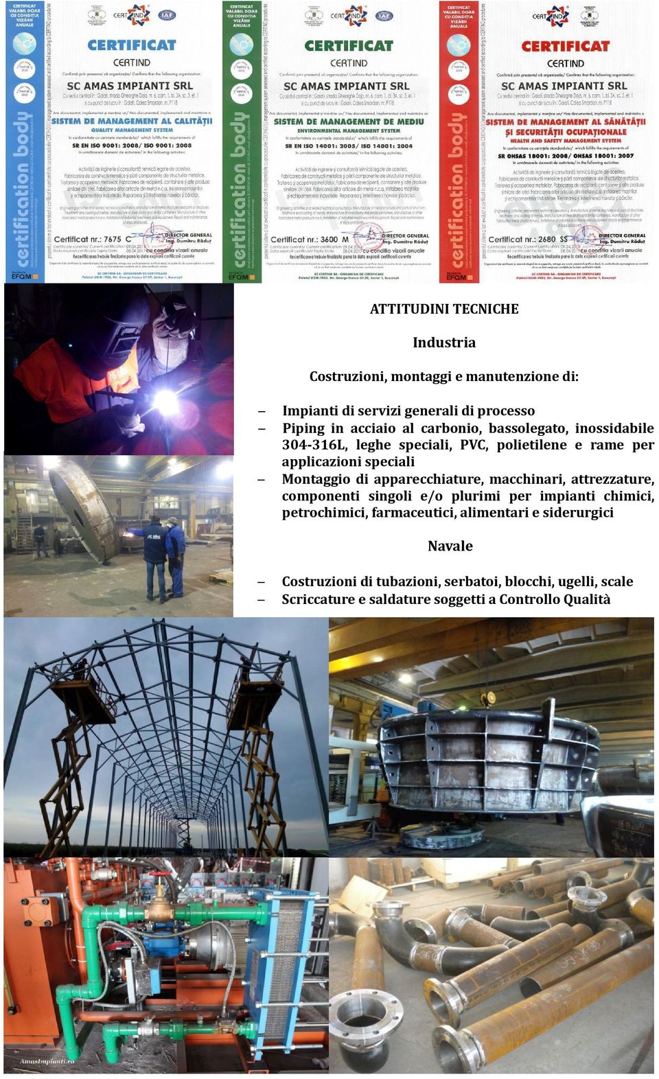 apparecchiature, macchinari, attrezzature, componenti singoli e/o plurimi per impianti chimici, petrochimici, farmaceutici,