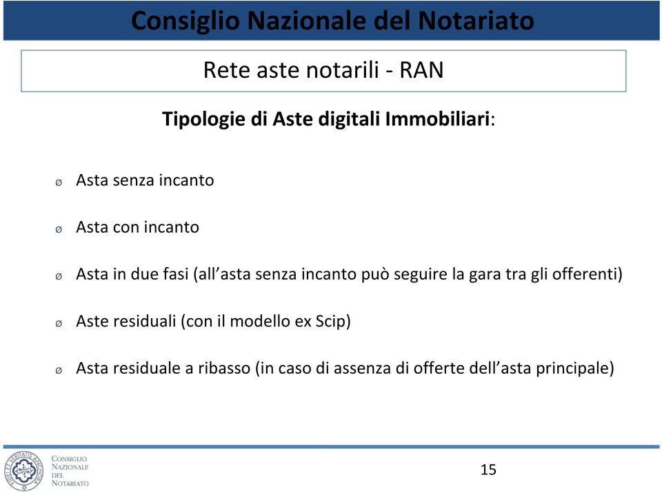 seguire la gara tra gli offerenti) Ø Aste residuali (con il modello ex Scip)