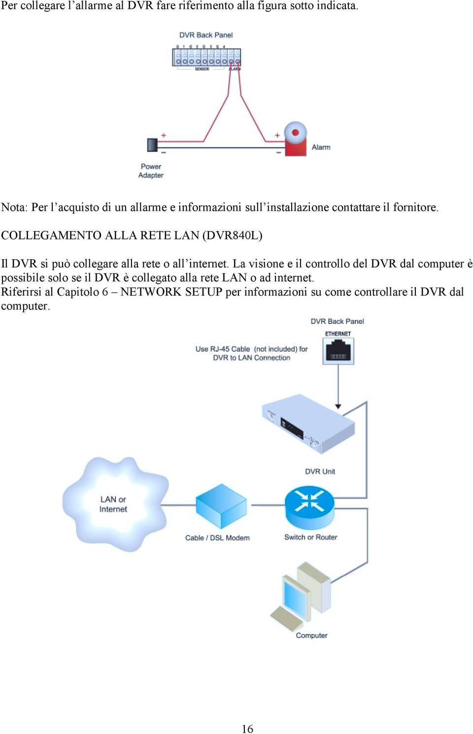 COLLEGAMENTO ALLA RETE LAN (DVR840L) Il DVR si può collegare alla rete o all internet.
