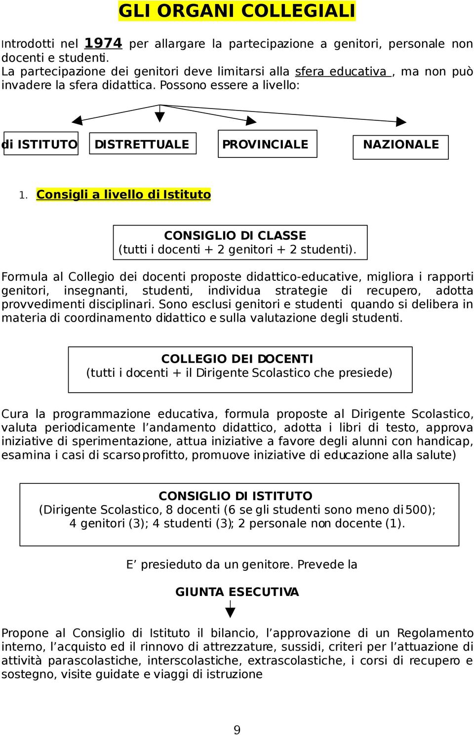 Consigli a livello di Istituto CONSIGLIO DI CLASSE (tutti i docenti + 2 genitori + 2 studenti).