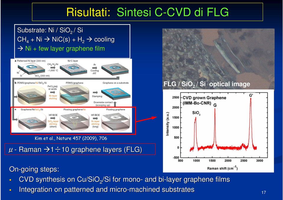 , Nature 457 (2009), 706 μ- Raman 1 10 10 graphene layers (FLG) On-going steps: CVD synthesis