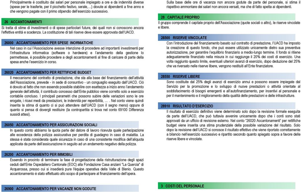 26 ACCANTONAMENTI Si tratta di stime di investimenti o di spese particolari future, dei quali non si conoscono ancora l'effettiva entità e scadenza.