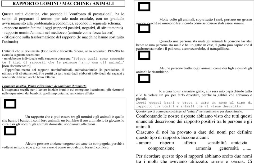 riflessione sulla trasformazione del rapporto (le macchine hanno sostituito l'animale) L'attività che si documenta (Ezio Scali e Nicoletta Sibona, anno scolastico 1997/98) ha avuto la seguente