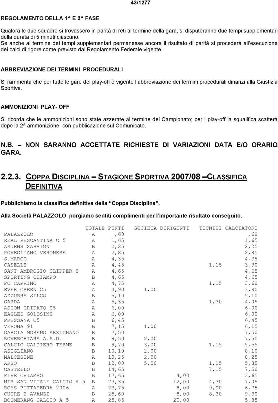 ABBREVIAZIONE DEI TERMINI PROCEDURALI Si rammenta che per tutte le gare dei play-off è vigente l abbreviazione dei termini procedurali dinanzi alla Giustizia Sportiva.