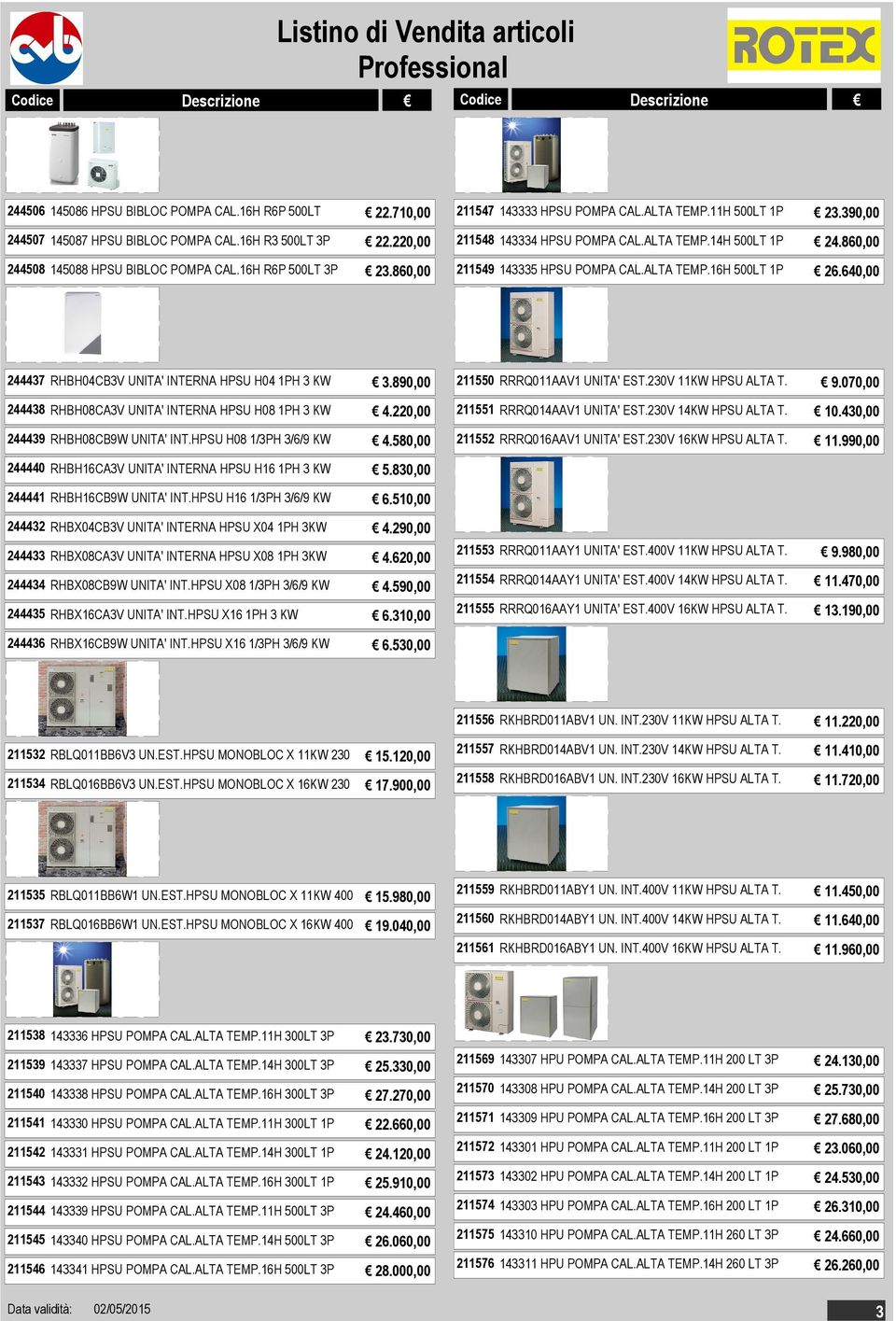 640,00 244437 RHBH04CB3V UNITA' INTERNA HPSU H04 1PH 3 KW 3.890,00 244438 RHBH08CA3V UNITA' INTERNA HPSU H08 1PH 3 KW 4.220,00 244439 RHBH08CB9W UNITA' INT.HPSU H08 1/3PH 3/6/9 KW 4.