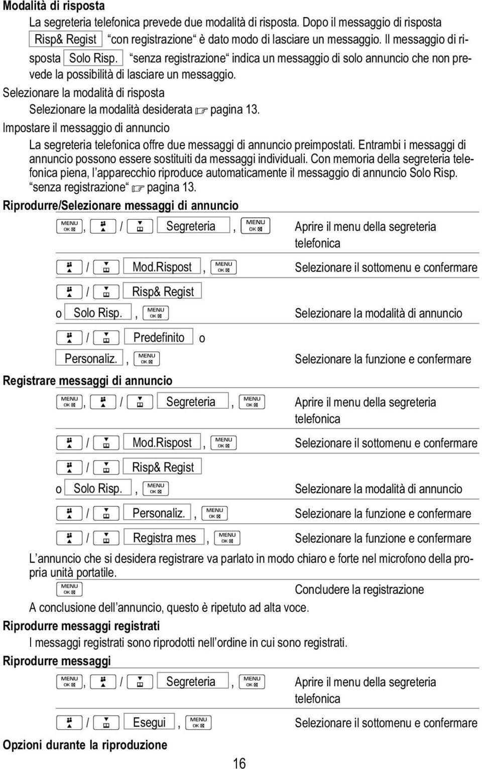 Selezionare la modalità di risposta Selezionare la modalità desiderata pagina 13. Impostare il messaggio di annuncio La segreteria telefonica offre due messaggi di annuncio preimpostati.