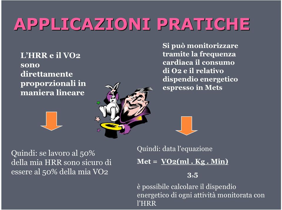 in Mets Quindi: se lavoro al 50% della mia HRR sono sicuro di essere al 50% della mia VO2 Quindi: data l