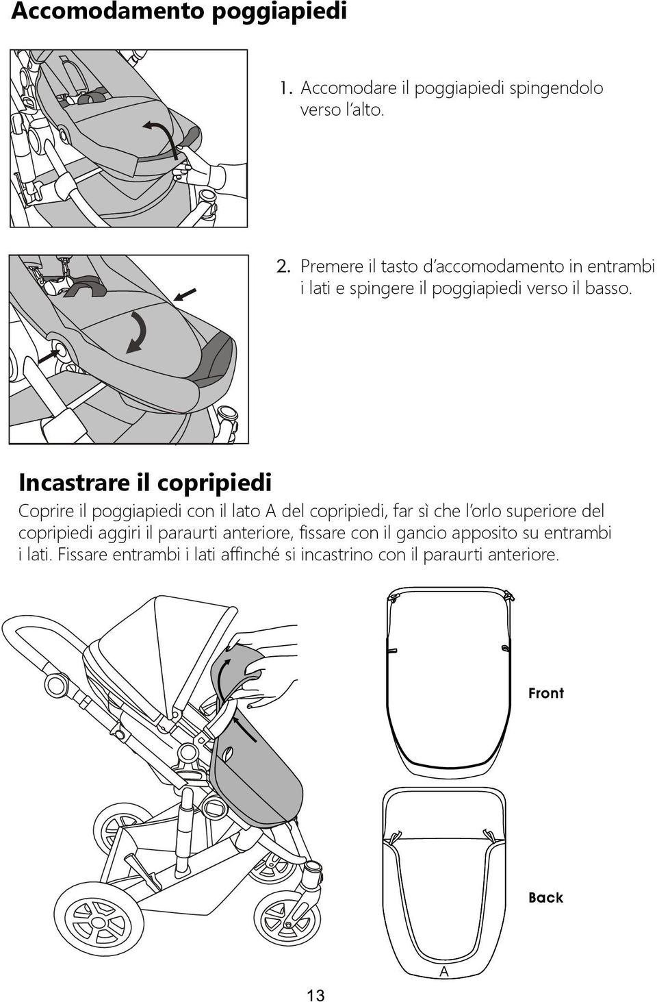 Incastrare il copripiedi Coprire il poggiapiedi con il lato A del copripiedi, far sì che l orlo superiore del