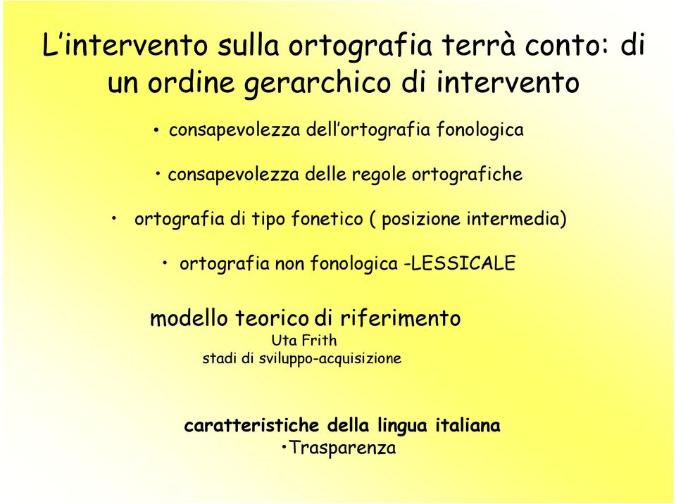 di tipo fonetico ( posizione intermedia) ortografia non fonologica -LESSICALE modello teorico