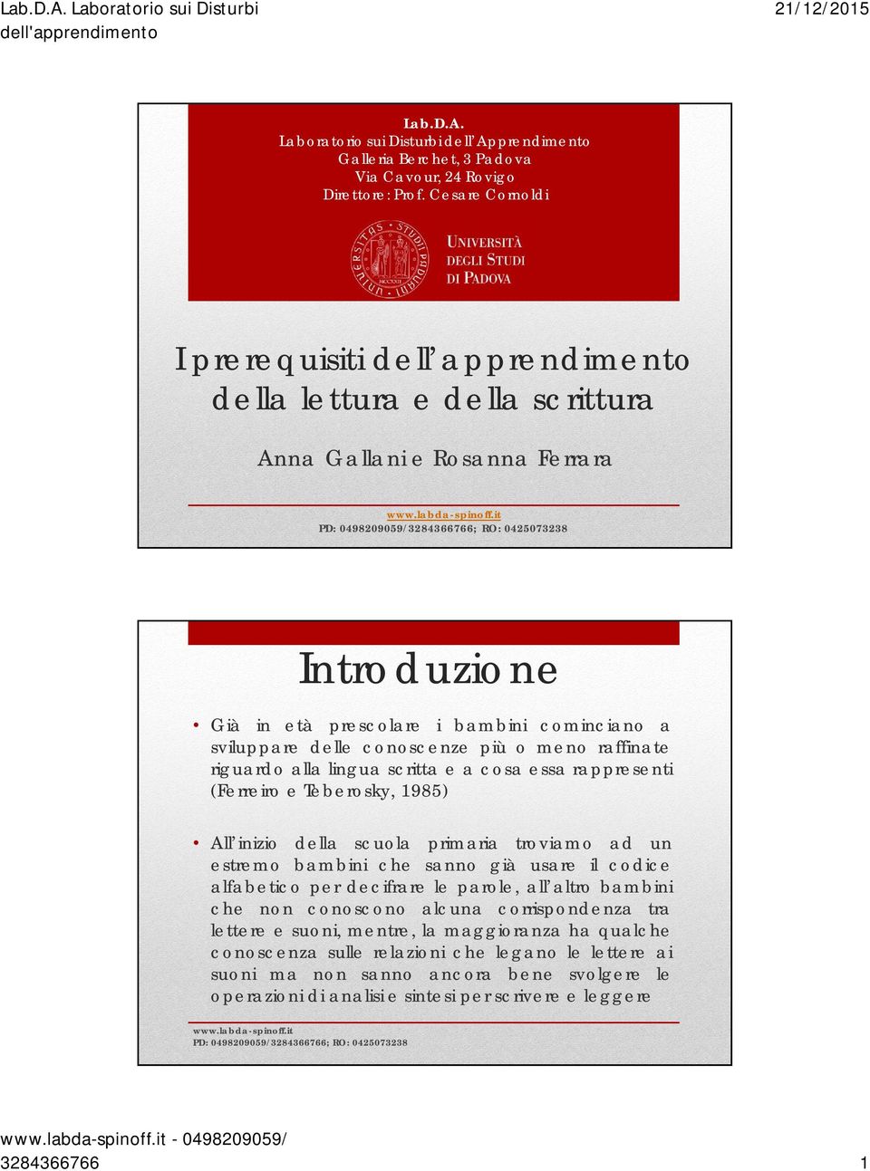 più o meno raffinate riguardo alla lingua scritta e a cosa essa rappresenti (Ferreiro e Teberosky, 1985) All inizio della scuola primaria troviamo ad un estremo bambini che sanno già usare il codice