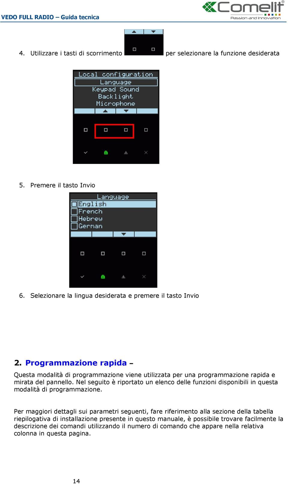 Programmazione rapida Questa modalità di programmazione viene utilizzata per una programmazione rapida e mirata del pannello.