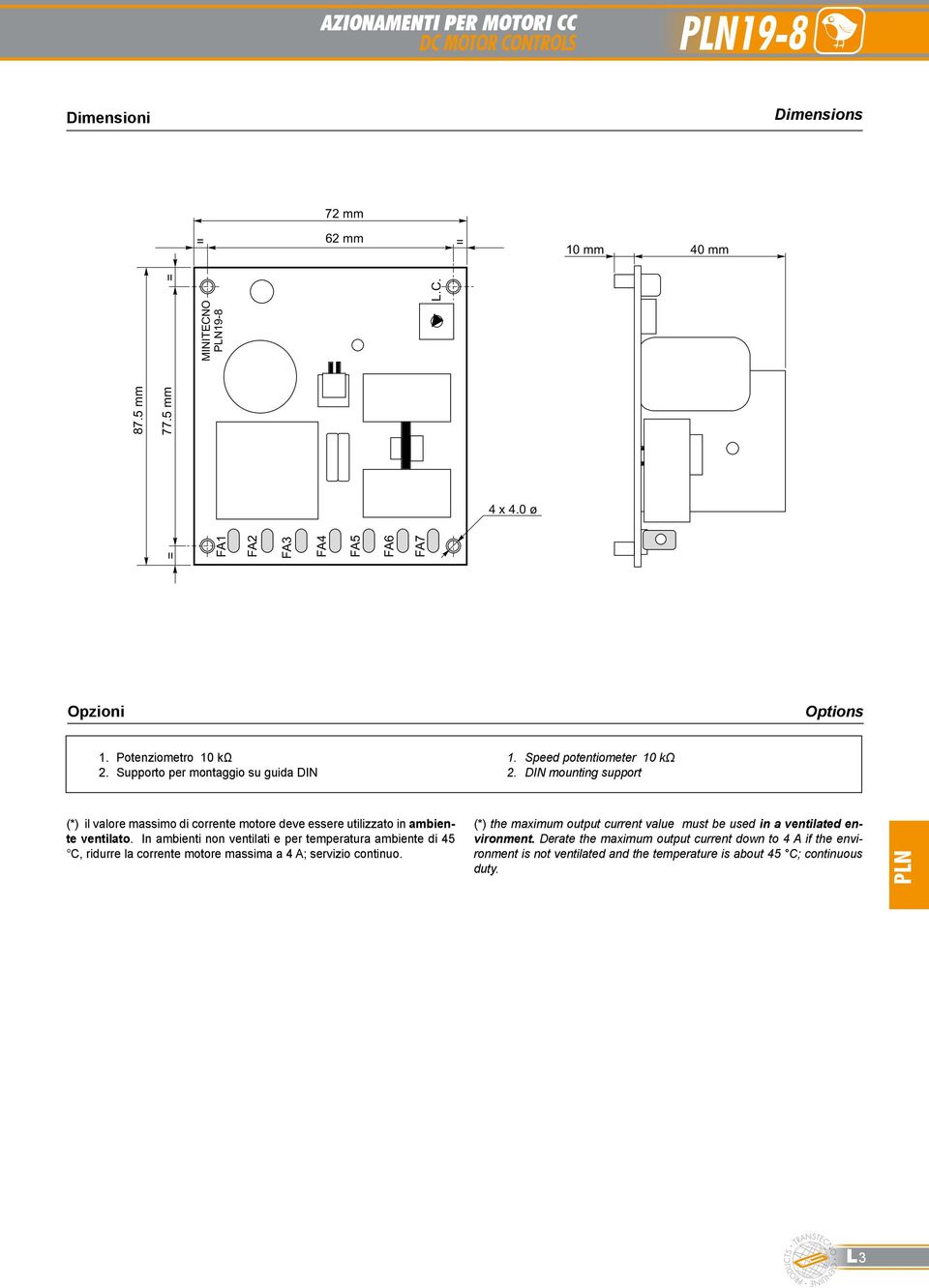 DIN mounting support (*) il valore massimo di corrente motore deve essere utilizzato in ambiente ventilato.