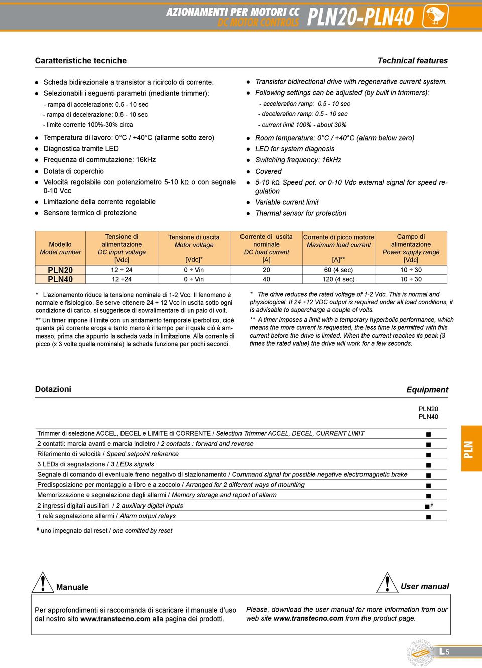 5-10 sec - limite corrente 100%-30% circa Temperatura di lavoro: 0 C / +40 C (allarme sotto zero) Diagnostica tramite LED Frequenza di commutazione: 16kHz Dotata di coperchio Velocità regolabile con