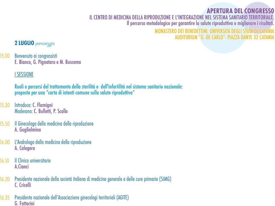 Buscema I SESSIONE Ruoli e percorsi del trattamento della sterilitá e dell'infertilitá nel sistema sanitario nazionale: proposta per una carta di intenti comune sulla salute riproduttiva 15.30 15.