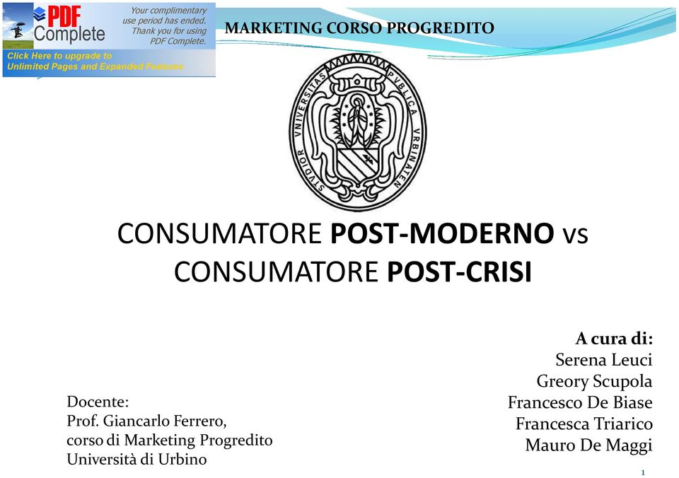 Giancarlo Ferrero, corso di Marketing Progredito Università di