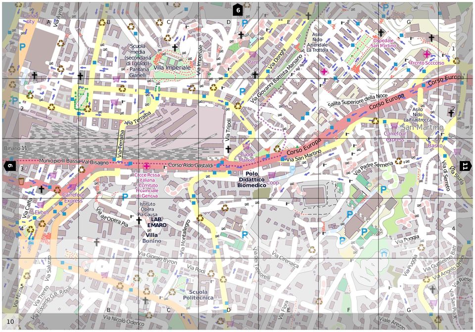 Via onghi Battista Marsano orso Via irenaica Via lora uropa Via San Martino Salita Superiore della Noce orso uropa Via PadreSemeria Viale Arezzo San Martino Via Puggia Pronto Soccorso Via Puggia orso